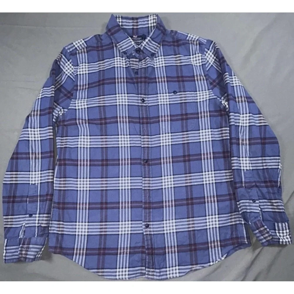 Vineyard Vines Shirt Mens M Blue Plaid Slim Longshore Long Sleeve Button Up